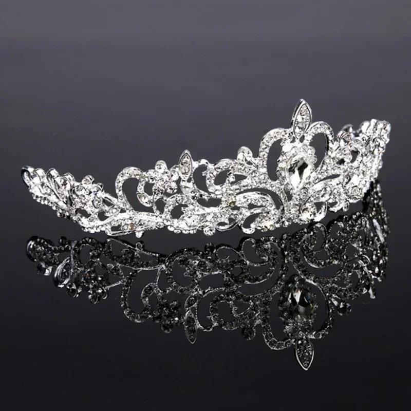 Women Elegant Creative Fashion Bridal Princess Austrian Crystal Wedding Crown Veil Hair Pins Accessories Gifts Fashion Decor