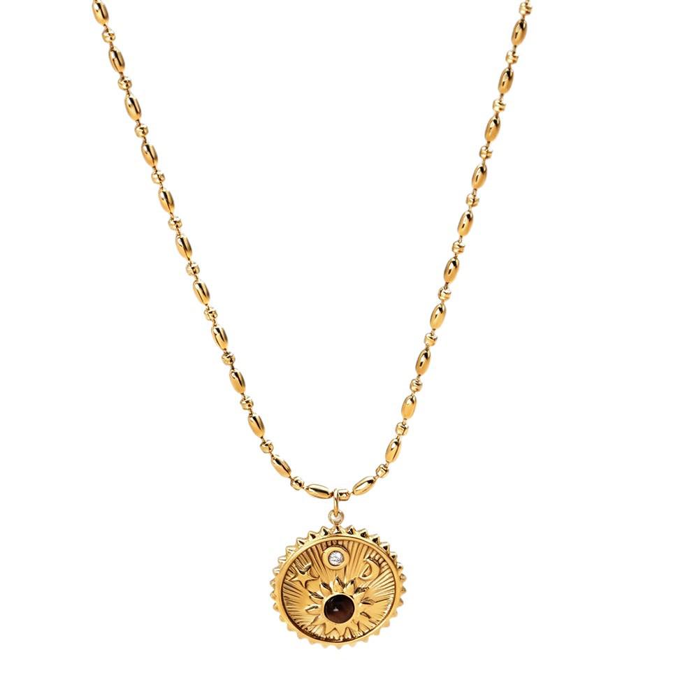 Gold-Plated Emerald Geometric Pendant Necklace - Stainless Steel, Waterproof, Fade-Resistant, Retro Style for Women