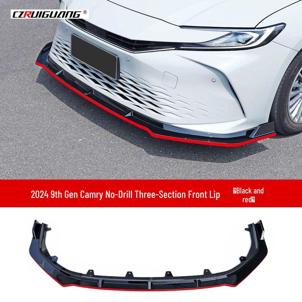 Zestaw Karoserii Przedni i Tylny do Toyoty Camry Model 24: Zawiera przedni splitter, tylny dyfuzor, progi boczne, górny spoiler, tylny spoiler oraz żaluzje