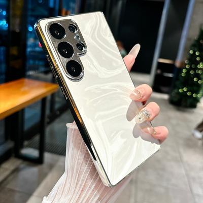 Custodia Morbida Placcata con Texture Pelle Sabbia Mobile Per Samsung Galaxy S25 Ultra S24 Plus S23 Protezione Fotocamera Cover in Silicone