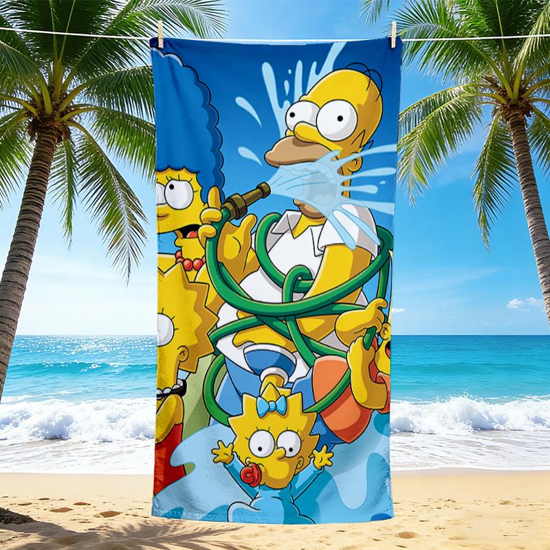 1Pc Simpsons Water Fight Beach Towel, Quick Dry, Multi-Use for Beach Pool Gym Yoga Home Travel, Christmas, Halloween, Xmas Gift S906