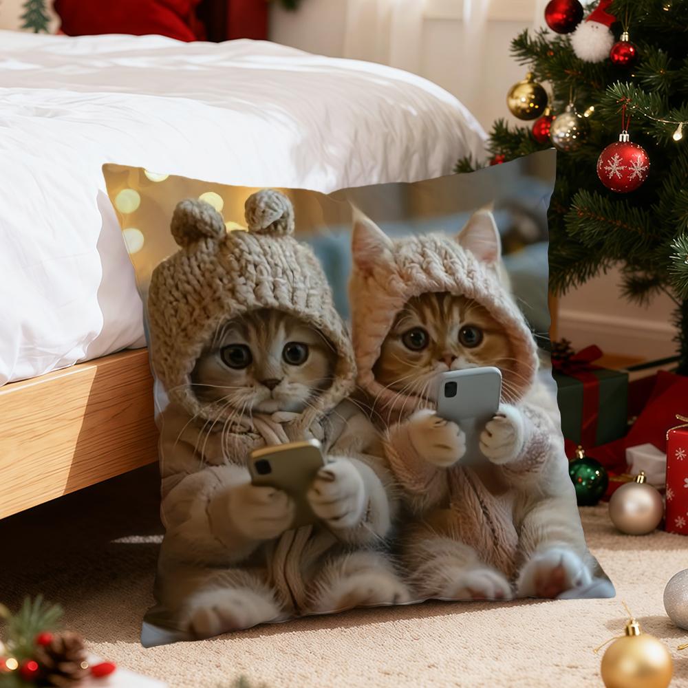Cute Cat Holding Phone Cushion Cover For Pillow Printing Sofa Decoration Home Car Room Coffee Shop Office Nordic Simplicity