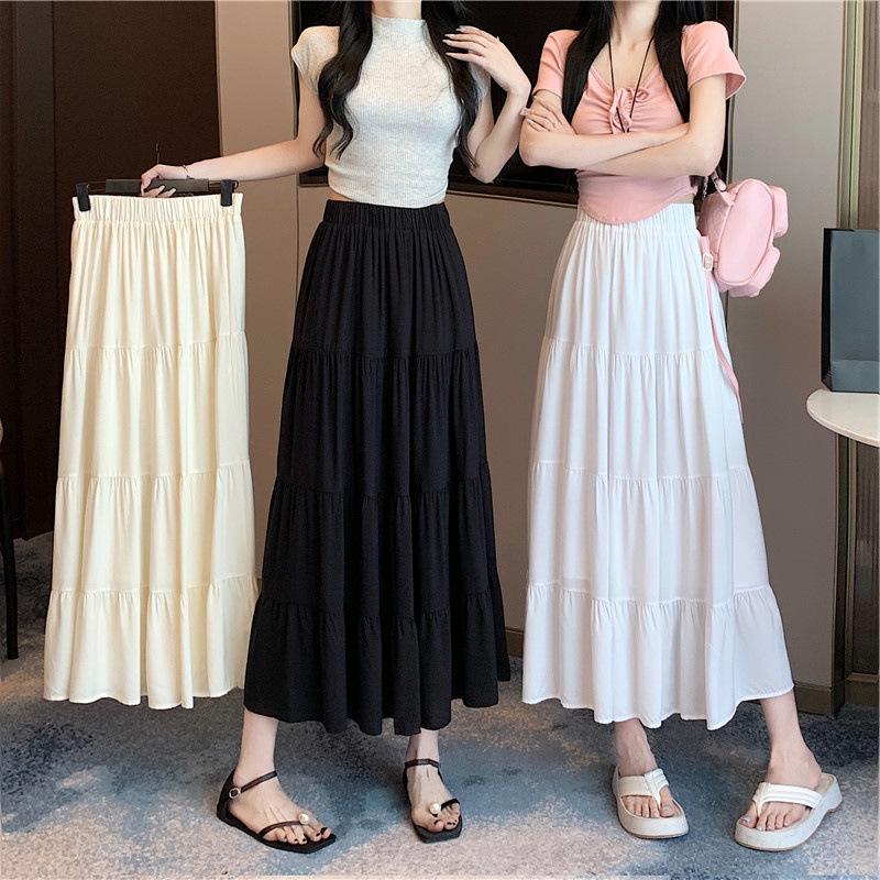 Women s High-Waist Slimming Korean Letter Skirt - Versatile Mid-Length Spliced Cake Design 4XL Plus Size