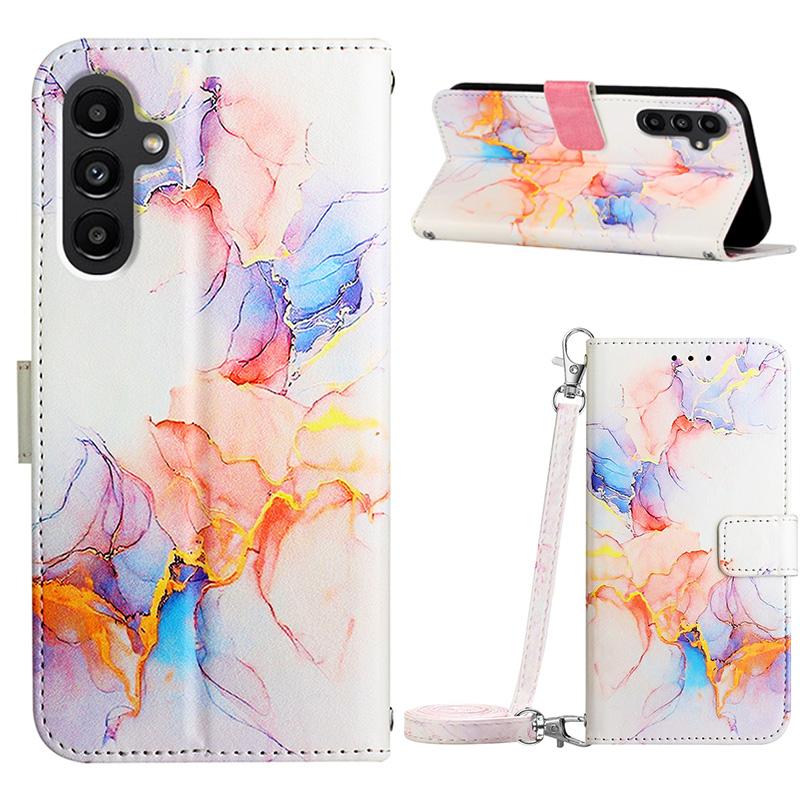 

For Samsung Galaxy S23 FE Leather Case with Shoulder Strap Marble Pattern Phone Stand Cover D