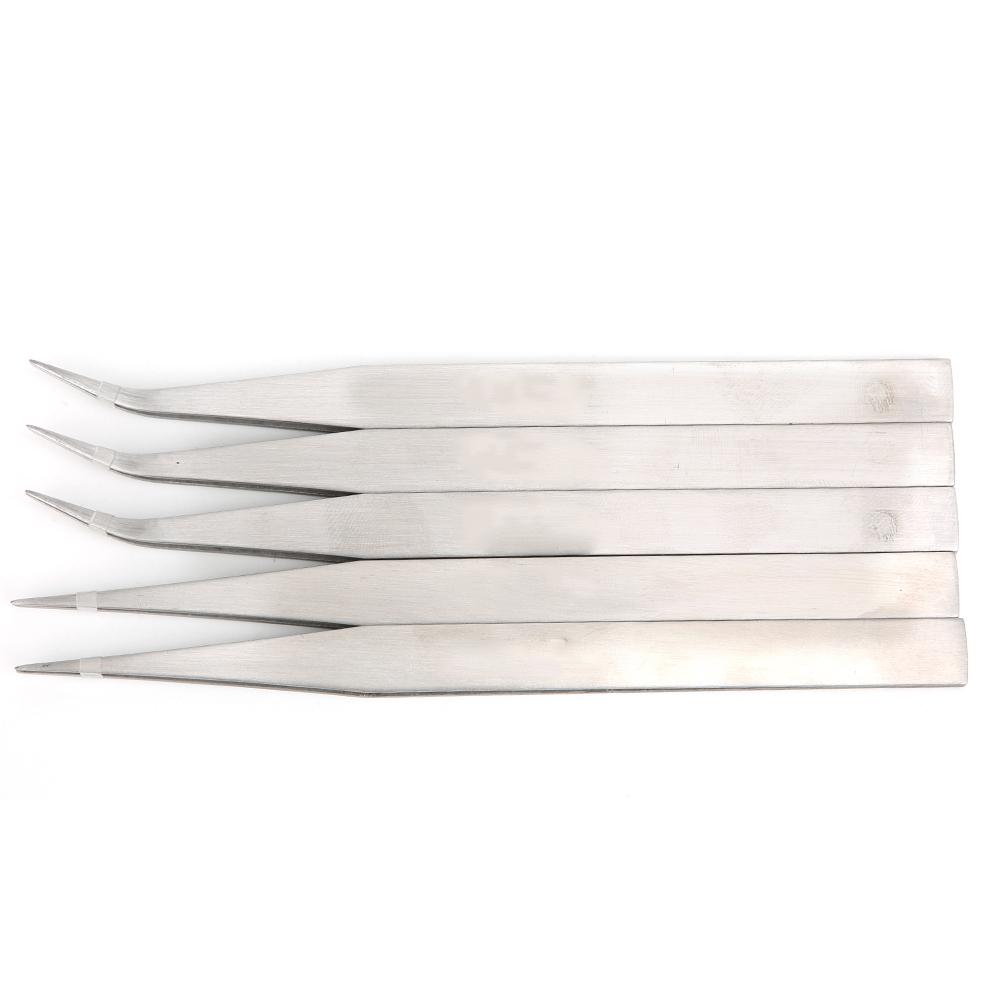 5pcs Stainless Steel Tweezers Straight & Curved Tweezers Hand Repair Tools
