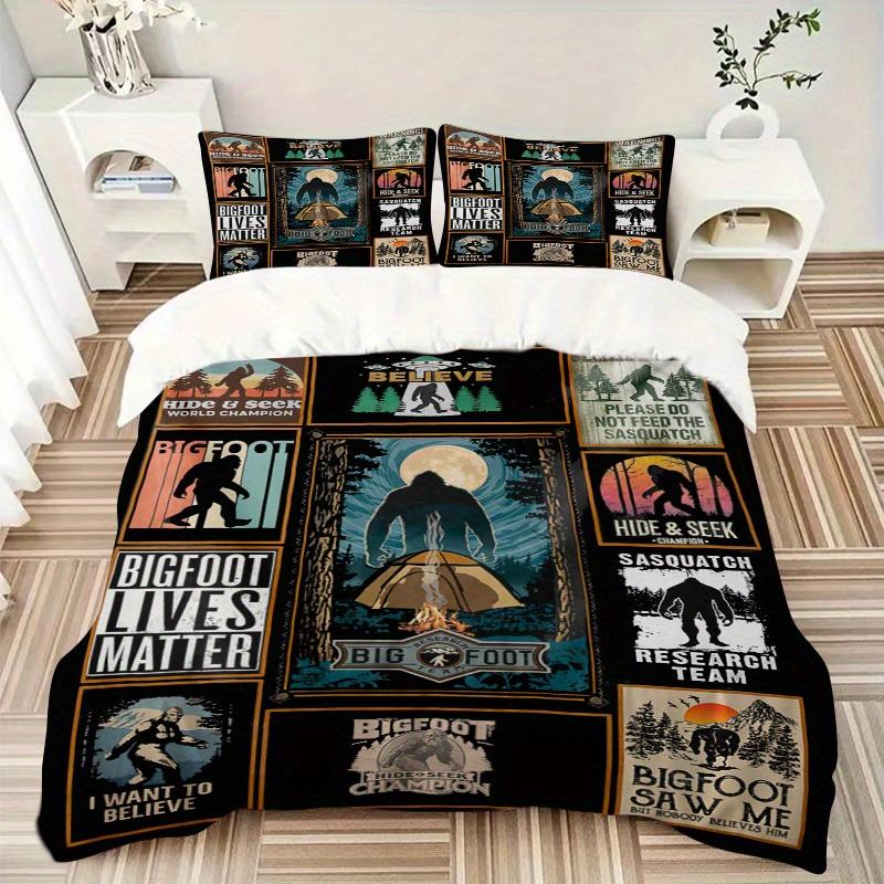 

3pcs Bigfoot, Sasquatch Bedding Set Down Comforter Cover and Pillowcases, Suitable for Guest Room Home Decoration All Seasons(No Insert) S0819074 135x200cm