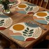 Vintage Floral Pattern Place Mats 4Pcs Nordic Wooden Coasters, Heat Resistant Drink Mats, Non Table Settings Slip Protector for Mugs Cups, Round