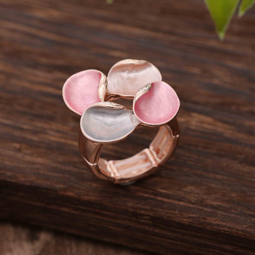 Enamel Geometric Flower Elastic Ring, Women's Fashion High-end Rose Alloy Ring