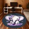 1PC Elephant Flowers Butterflies Round Chair Mat Area Rug - Non-Slip, Floor Mat for Office, Bedroom, Home Decor Christmas Gift C0528028