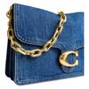 Coach Tabby 30 Removable Chain Strap Denim Shoulder Bag Large Women shoulder bag Brass Dark-Blue CAN17-B4RHO