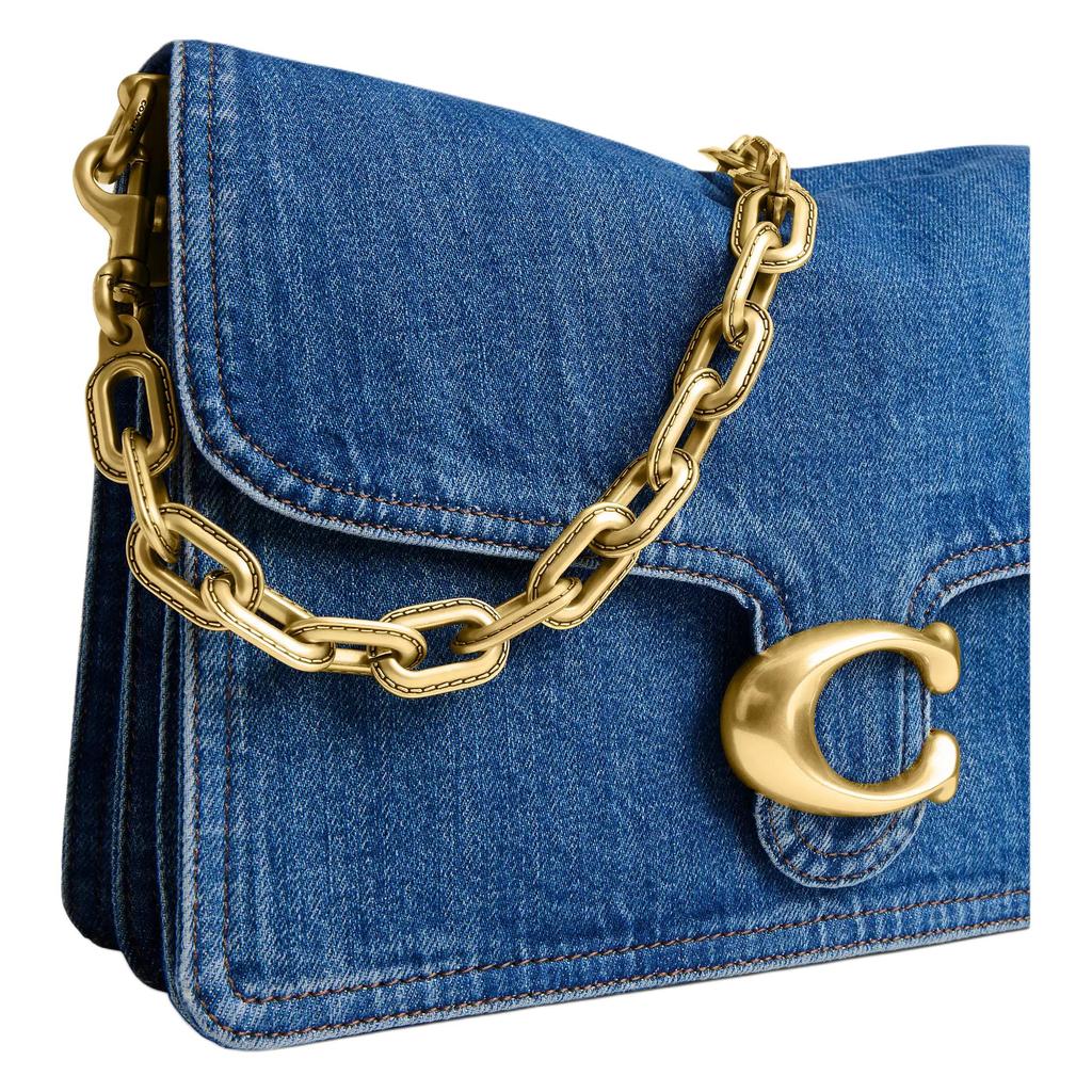 Coach Tabby 30 Removable Chain Strap Denim Shoulder Bag Large Women shoulder bag Brass Dark-Blue CAN17-B4RHO