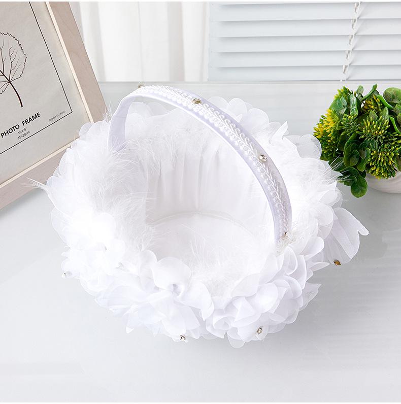 Linen Pearl Flower Basket for Outdoor Wedding - Bridal Handbag or Flower Girl Accessory