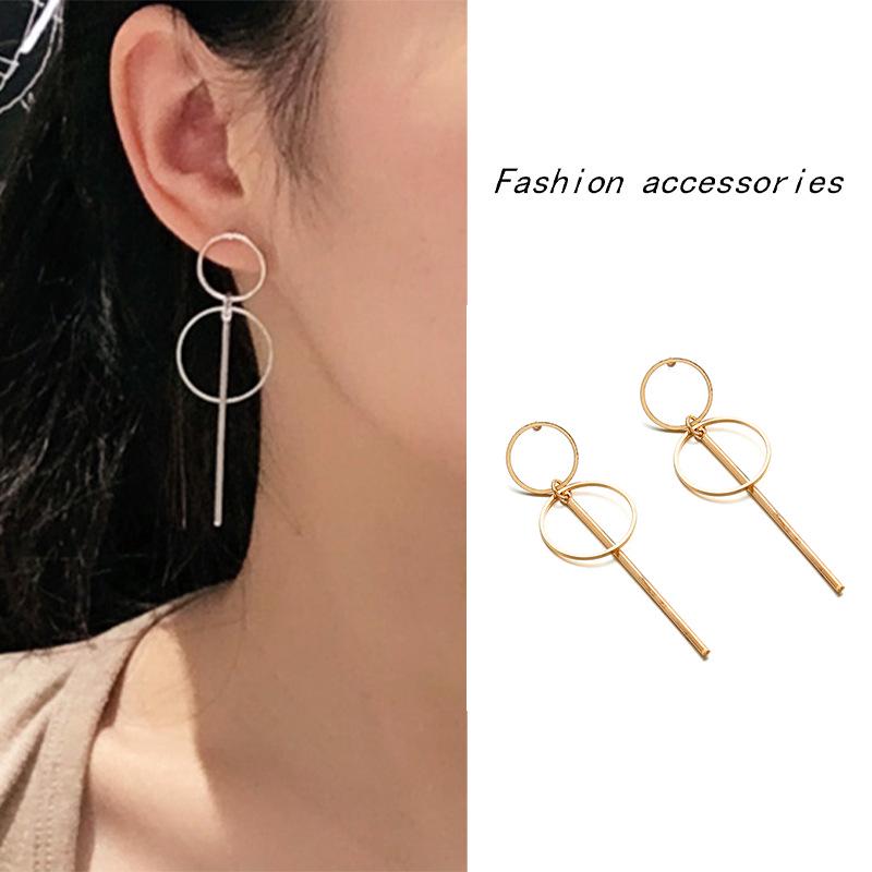 Korean Fashion Geometric Alloy Hoop Earrings - Elegant Long Design