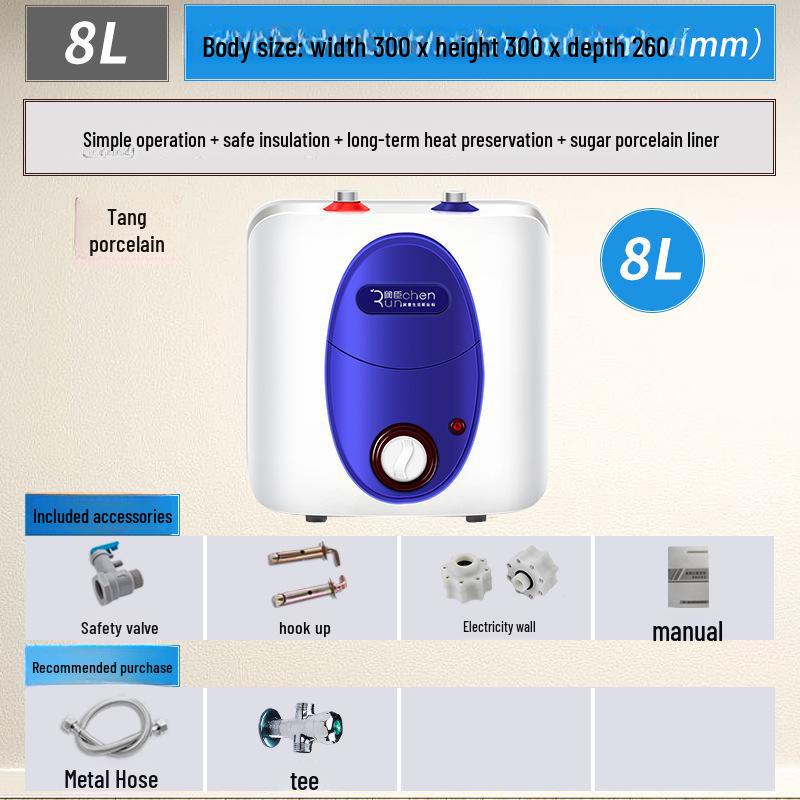 Compact Kitchen Water Heater 6L/8L, Dual Outlets, Enamel Tank, 3-Year Warranty