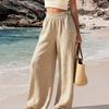 Women Pants Elastic High Waist Wide Leg Loose Fit Trousers Pure Color Summer Spring Casual Beach Vacation Long Pants