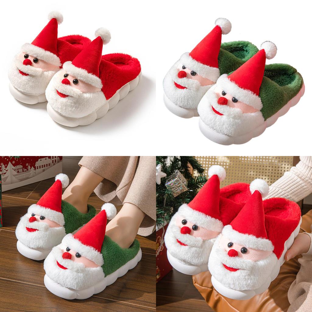 Cozy And Warm Christmas Santa Themed Home Slippers For Men And Women In Thick Non-slip Design