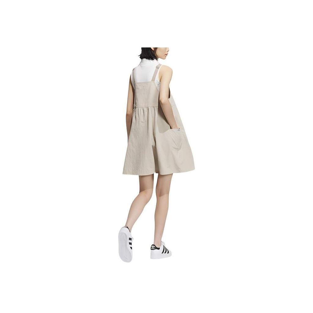 Adidas Originals Sports Lifestyle Series Logo Pattern Vintage Loose Side Pocket Strap Dress Women Dresses Beige JM2712