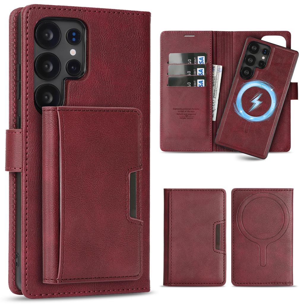 3-in-1 Leather Wallet Detachable Magnetic Flip Phone Case For Samsung Galaxy S25 S24 S23 S22 Ultra S25 S24 Plus Card Slots Cover