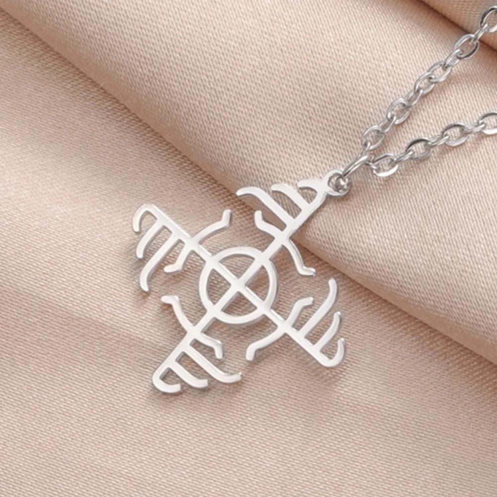 

LIKGREAT Ginfaxi Norse Runes Attract Victory Necklace for Women Men Stainless Steel Icelandic Combat Stave Amulet Jewelry