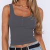 Y2K Women Summer Strap Button Square Collar Solid Color Causal Slim Fit Vest Crop Top