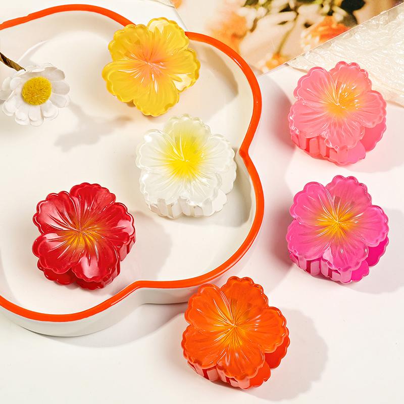 Gradient Flower Hair Claw Clip Sweet Cute Shark Clip Hair Accessories Floral Hair Claws Colorful Hairpins Accessories