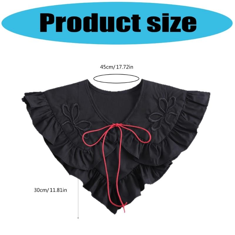 CourtStyle Detachable Collar with Ruffle Trim and Embroidery Bowknot Shirt Collar Shawl Wrap Formal Occasion Accessory