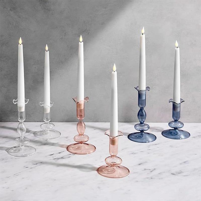 2 st/set Ljusstake Elegant Transparent För Avsmalnande Ljus Vågig Flaskmynning Hem Friterade Blomvaser Bröllop 3 Färger