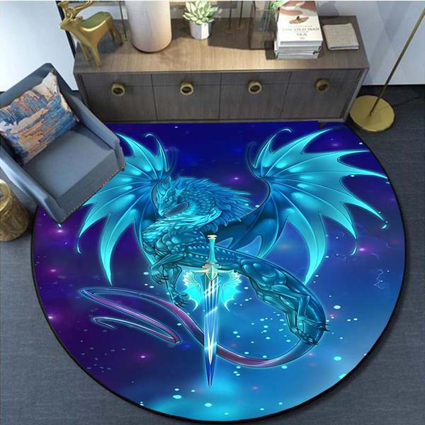 3D-Anime-Drachen-Teppich, runde Matte, Drachen-runder Teppich, runde Teppiche, rutschfester Teppich für Wohnzimmer, Schlafzimmer, Fußpolster-Dekoration