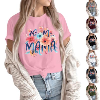 Damen Top Rundhals Lässig Bedrucktes Kurzarm T-Shirt Top