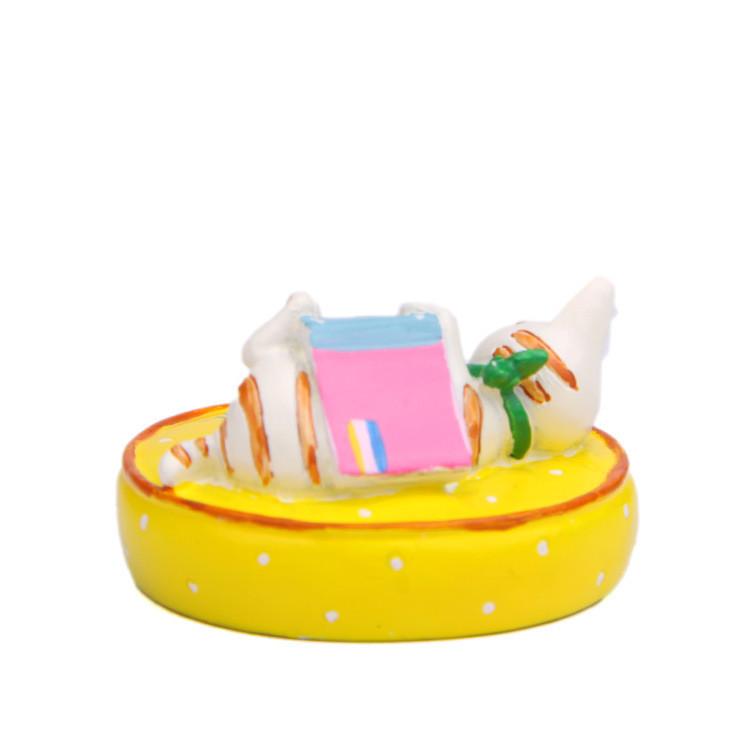 Lying Cat On A Cushion Reading A Book Resin Figurine For Living Room Decor