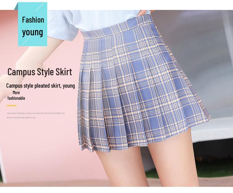 2025 New High-Waisted Pleated A-Line Black Plaid Skirt for Women - Versatile College Style for All Seasons