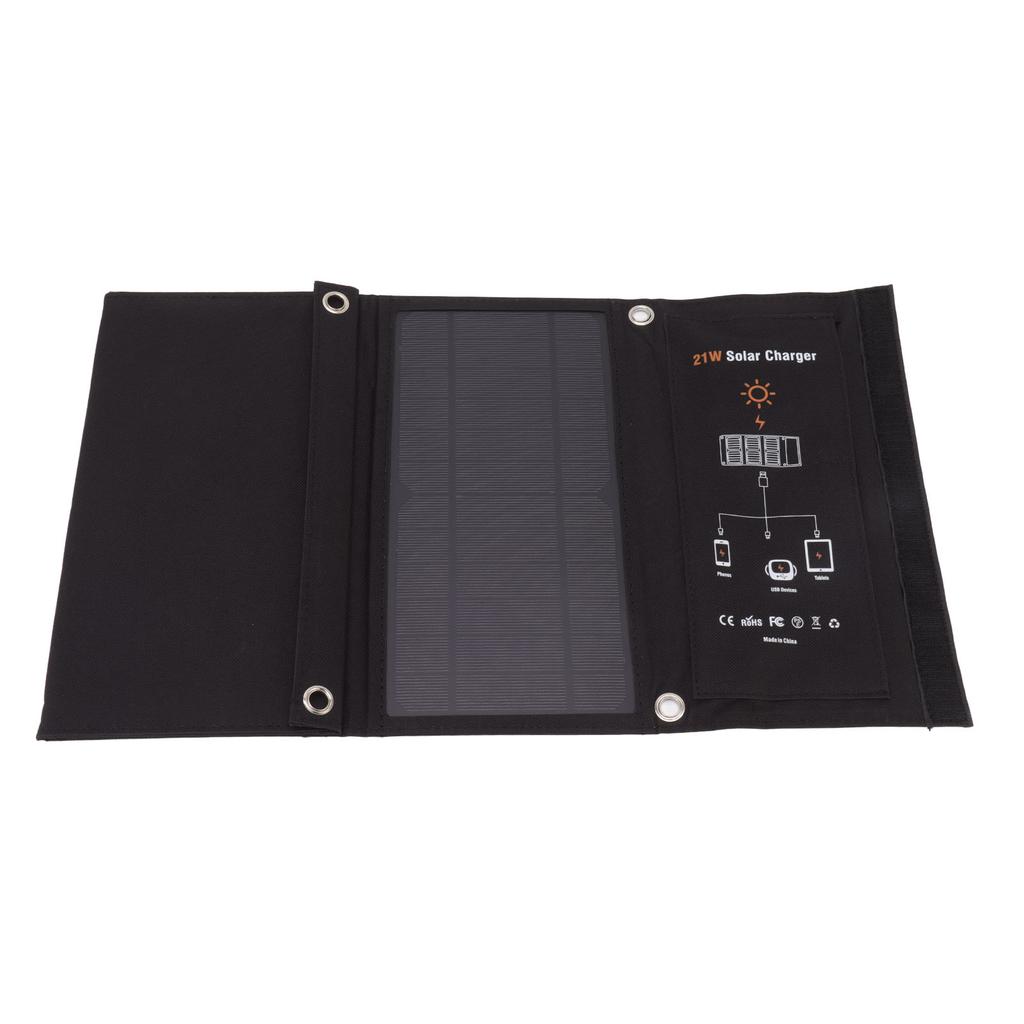 21W Foldable Solar Panel Charger Black Portable Solar Phone Charging Panels with Dual USB Port for Outdoor Hiking