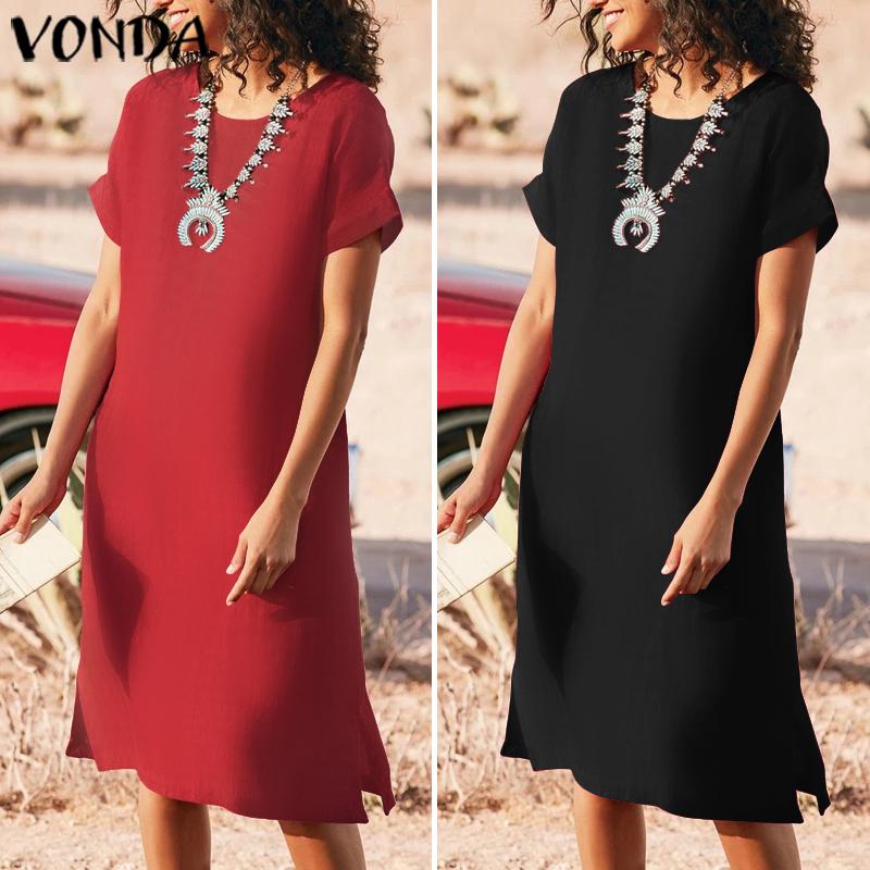 Buy VONDA Women's Casual Short Sleeve Dress Ladies Oneck Short Sleeve