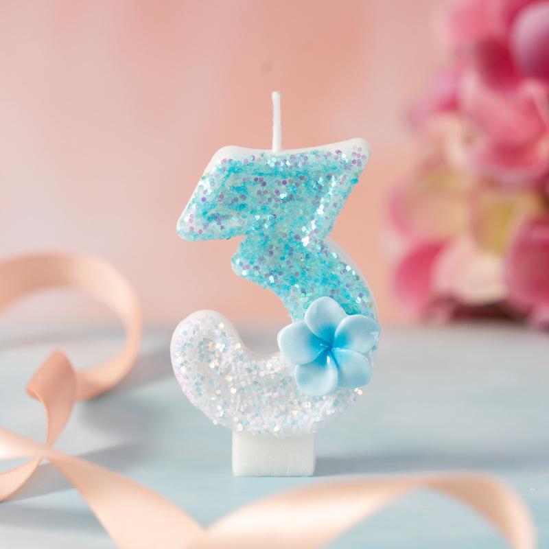 Creative Numbers Birthday Party Day Candles First Year Blue Cute Flowers Cake Decorations