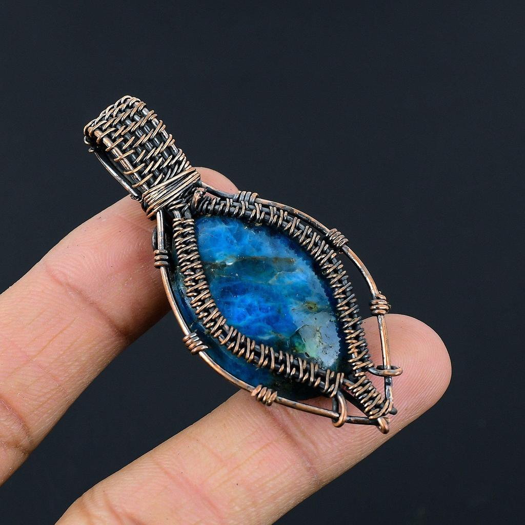 Apatite Handmade Silver Jewelry, 999 Copper Wire Wrapped Pendant, Handmade Beautiful Gemstone Jewelry, Apatite Pendant For Her
