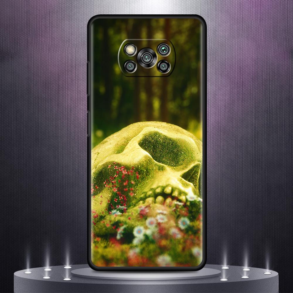Czarne Miękkie Etui Na Xiaomi Mi Poco X3 NFC 10T Pro 11 11T Note 10 Lite 9T M3 F3 A2 F1 TPU Pokrowiec Na Telefon Komórkowy Różany Szkielet Czaszka