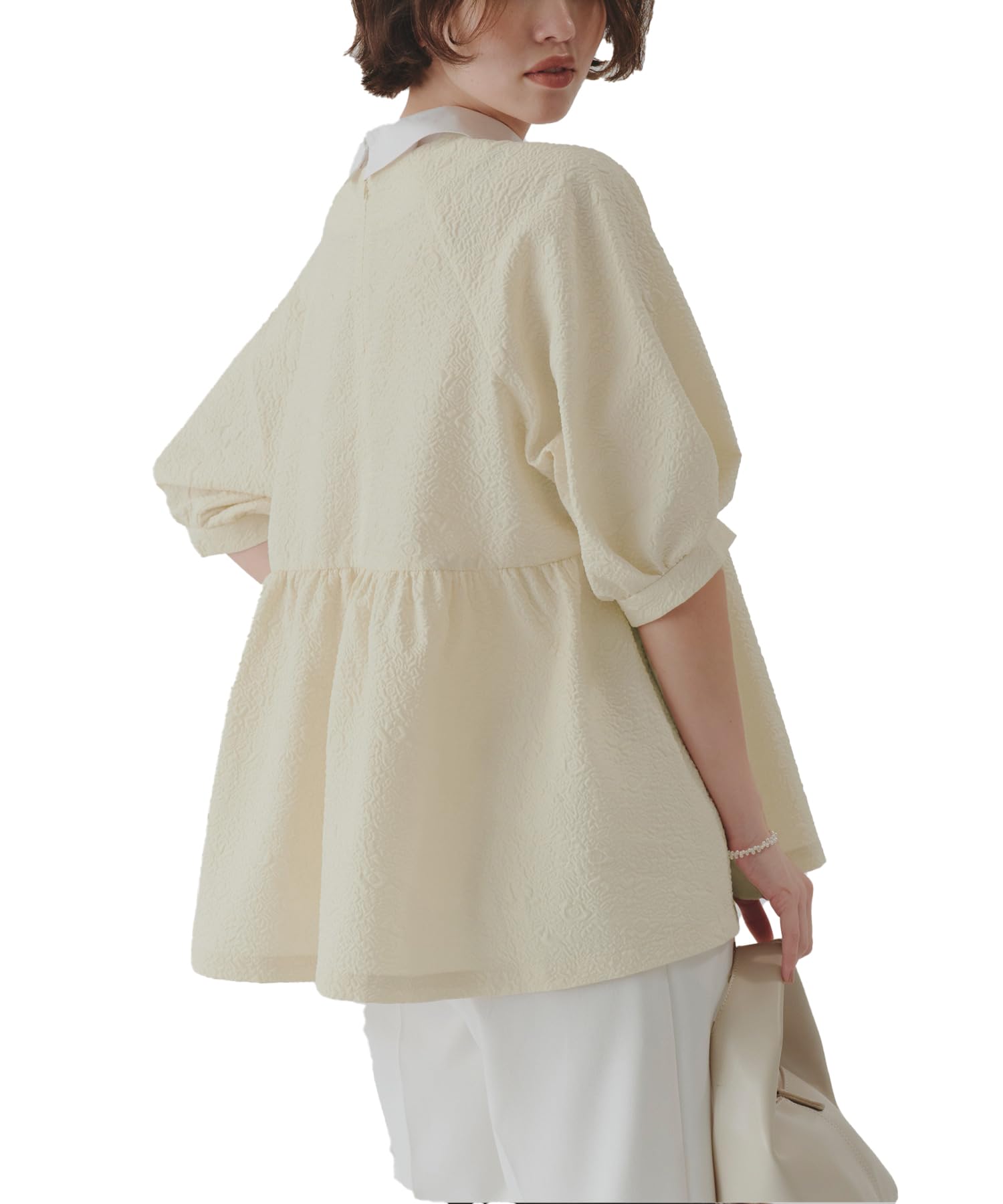 

Titibait AFXP4214 Peplum Top with Detachable Size Beige Women s Collar, M,