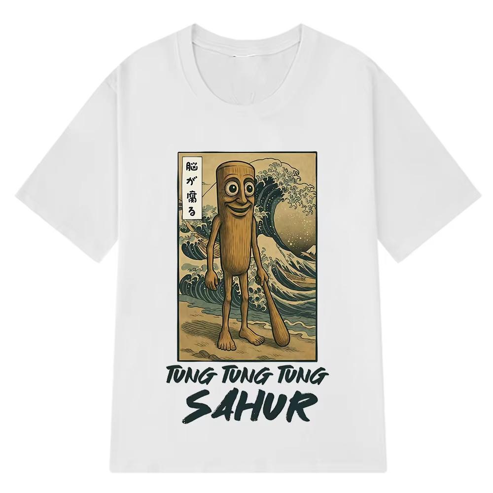 Tung Tung Tung Sahur Brainrot T Shirt Funny Baseball Bat Meme Italian Brainrot T-Shirt Japanese Style Unisex Tees