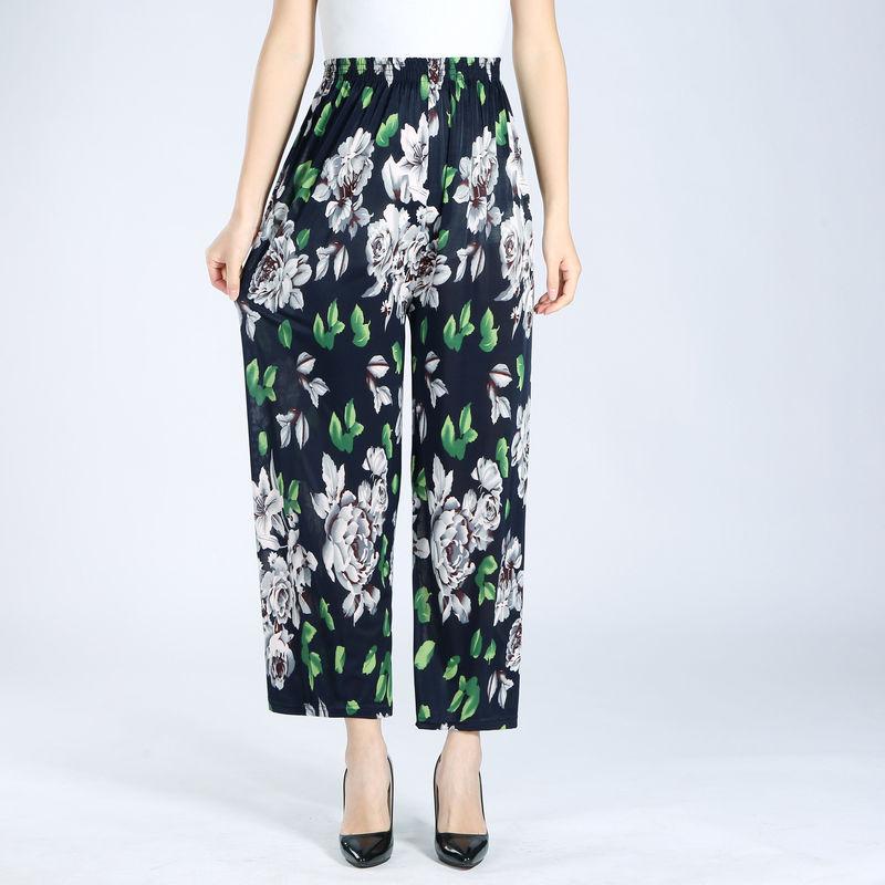 WTEMPO Summer Cool Thin Floral Print Pants Women Loose High Waist Wide Leg Summer Straight Trousers Casual Comfortable Office Home Go Out Party