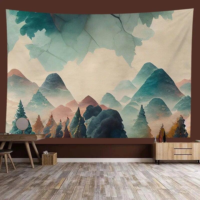 Chinese style landscape painting background tapestry room decoration wall background cloth living room home decoration