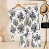 Women Plus Size Round Neck Short Sleeve Floral Printed Knot Hem Top Long Pants Two Piece Set