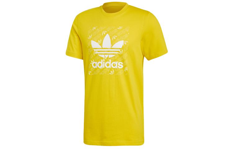 

Adidas Originals MONOGRAM SQUARE Retro T Shirts Men s Yellow Crew Neck Moderate Straight Fit ED7045 XS