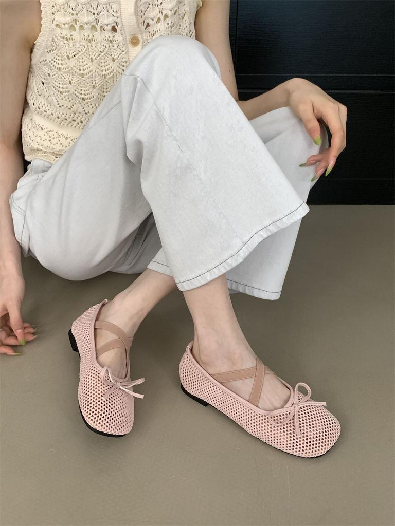 Fashion IPPEUM Mesh Ballet Flats Round Toe Mary Janes Black 2025 New Soft Ballerina Shoes Split Toe