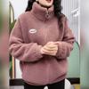 Dames Dikke Fleece Standkraag Jas Meerkleurig Warm Casual Herfst Winter Gezellige Buitenjas