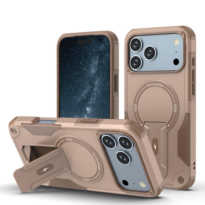 

For Magsafe Magnetic Luxury Solid Color Fold Bracket Four Corner Anti Drop Bumper Lanyard Armor Phone Case For iPhone 17 Pro Max iPhone17 Pro Max