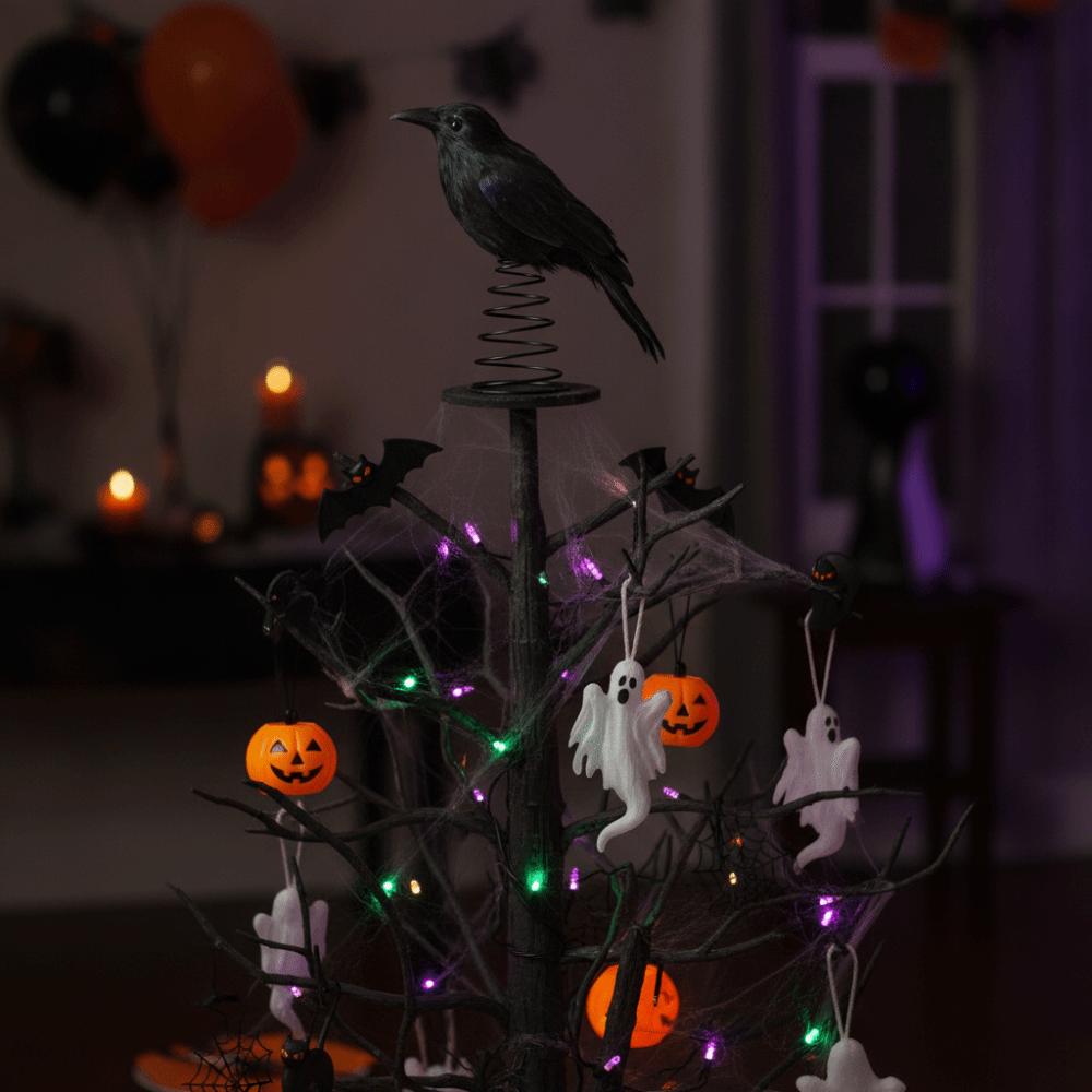 Terrifying Straw Doll Ornament Flexible Spring Base Halloween Raven Desk Doll  Ghost Festival