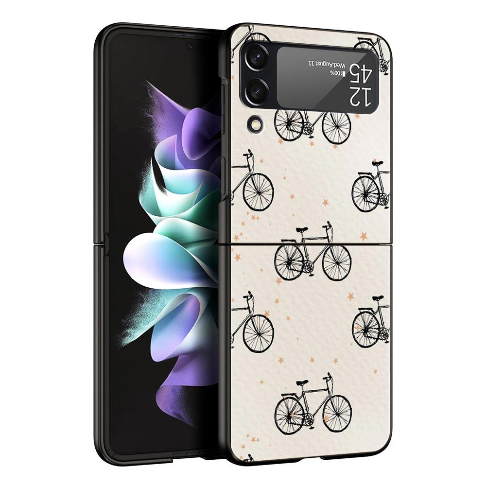 Mountain Bike Cycling Art Phone Case For Samsung Galaxy Z Flip3 Flip4 Flip5 PC Shell For Z Flip 3 4 5 Black Hard Folding Cover
