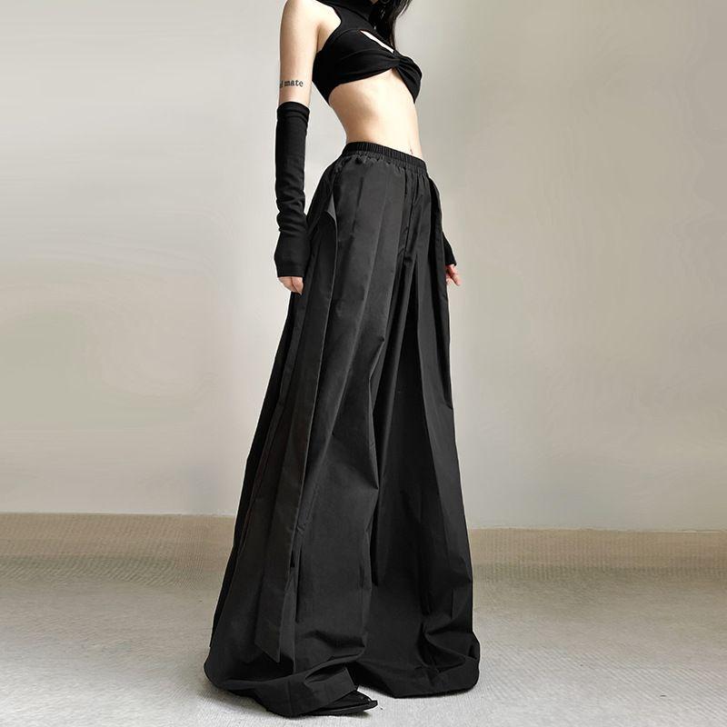 Fashion Ins Sexy Special-Interest Design Dark Wide-Leg Pants
