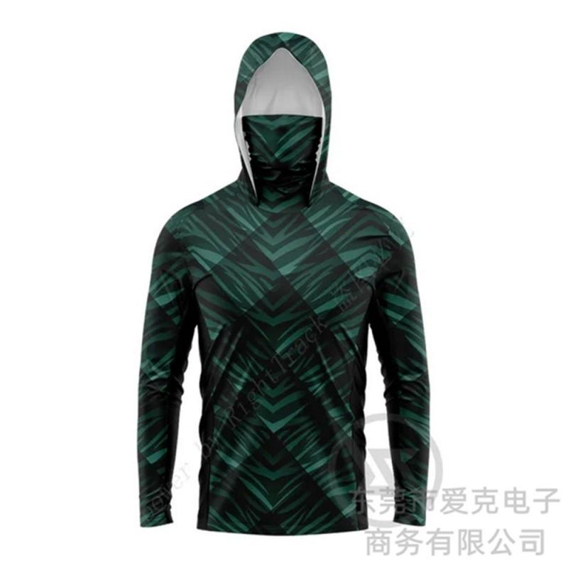 Mens Quick-Dry Fishing Shirt With Hood Face Cover UV Protection Outdoor Angling Top Lightweight Breathable Summer Wear