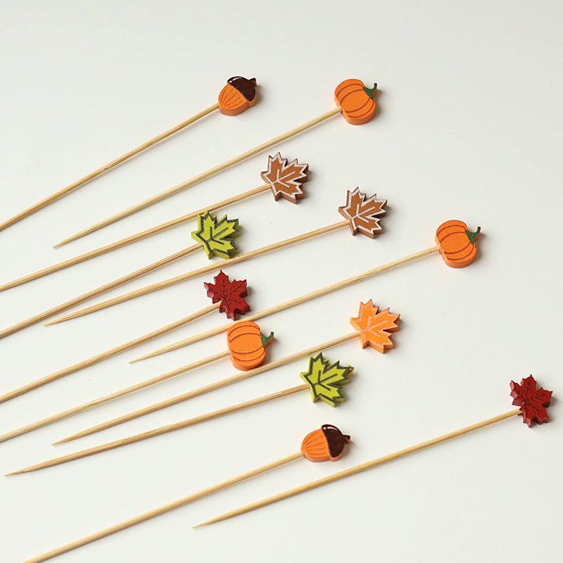 WTEMPO Elegant Fall Party Decorations Pumpkin & Maple Leaf & Acorn Designs Skewers for Thanksgiving Day Halloween Harvest Parties Festive Party